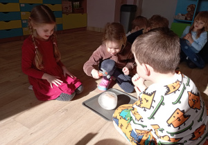 Wydobywanie dinozaurów z lodowych kul.