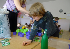 chłopiec wybiera zioła i warzywa które będzie siał